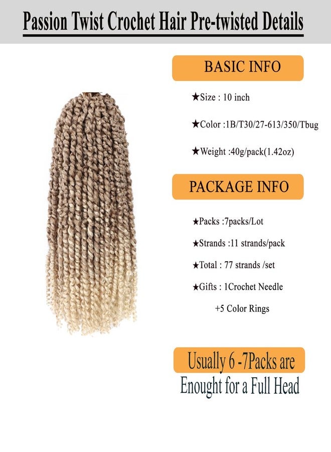 Flagship Short Passion Twist Hair 10 Inch 27/613 Ombre Blonde Pre-twisted Passion Twists Crochet Hair Pre-looped Curly Crochet Hair for Black Women (7Packs,27/613) - Image 2
